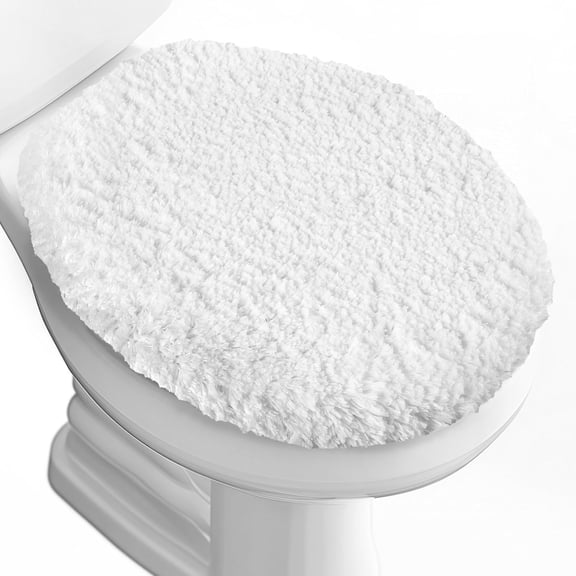 AUQ Microfiber Elongated Toilet Seat Cover 19.5"x 15" Machine Washable Solid Toilet Lid Cover Adjustable Rubber Backing Fits Only 18-19.5" L x 14-16" W Elongated Toilet Seat