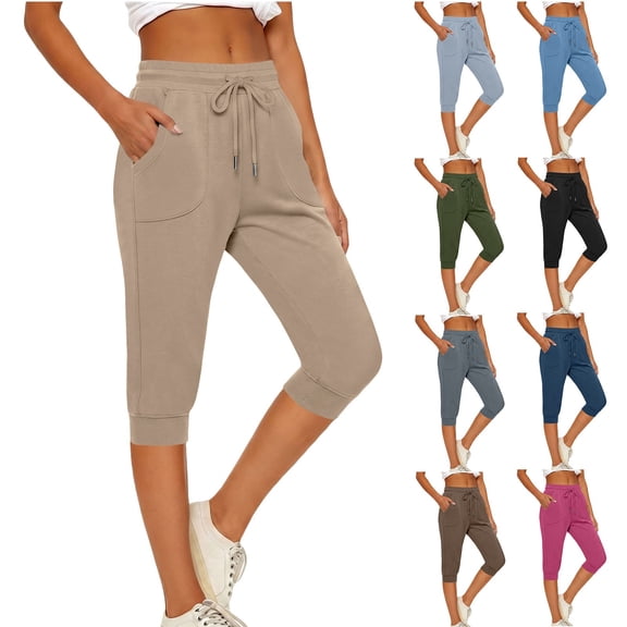 Diufon Pull On Capris for Women High Waist Drawstring Golf Yoga Cropped Pant Running Jogger Capri Pants with Pockets
