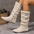 thumbnail image 2 of Women's Extra Wide Calf Knee High Slouchy Boots, Wide Width Tall Boots with Flat Heel Side Zipper Beige 7.5(40), 2 of 5