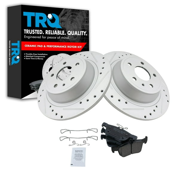 TRQ Rear Performance Brake Pad & Rotor Kit Brake Pads Brake Rotors Set Ceramic Premium G-Coated Fits Select 2013-2020 Ford Fusion 2013-2016 Lincoln MKZ