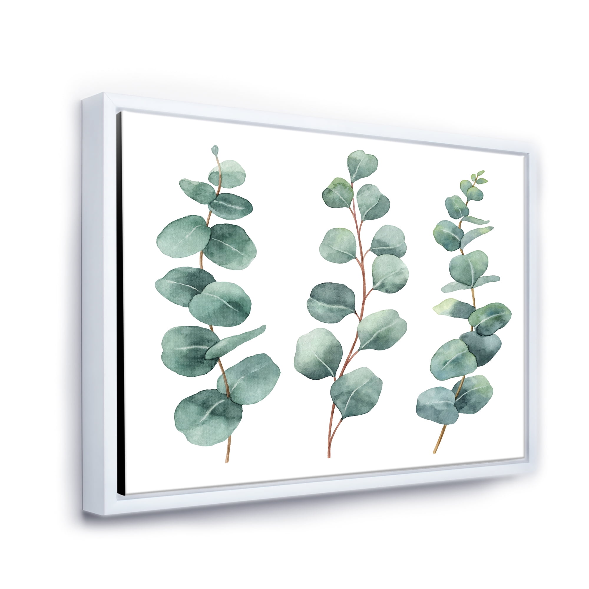Young Eucalyptus Branches and Leaves I 20 in x 12 in Framed Painting Canvas Art Print, by Designart