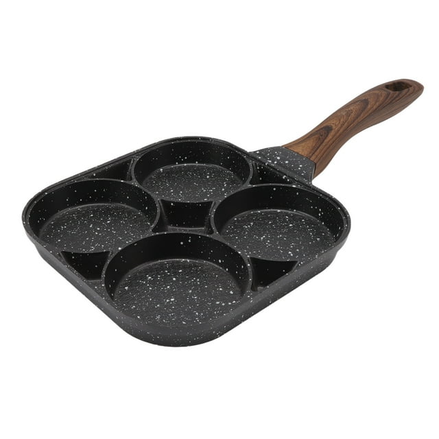 Egg Frying Pan, Prevents Stick 4 Hole Frying Pan Even Heating Professional With Wooden Handle For Gas Stove For Omelette For Bacon