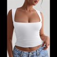 thumbnail image 4 of Tops Cortos Sin Mangas con Cuello Cuadrado para Mujer 2025, Bonitos Tops de Tirantes Y2K de Doble Capa, Sin Costuras y Ajustados S, 4 of 8