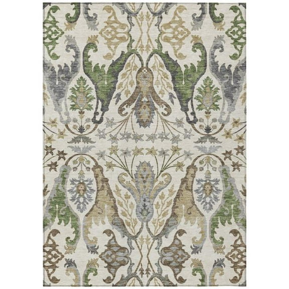 HomeRoots 605284 5 x 8 ft. Ivory, Green & Brown Floral Washable Indoor & Outdoor Rectangle Area Rug