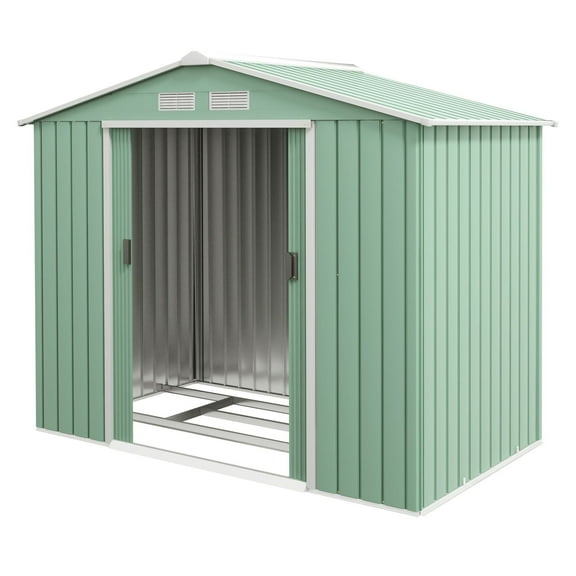 Outdoor Storage Shed 7x4 ft, Garden Tool House with Foundation & Vents - Light Green