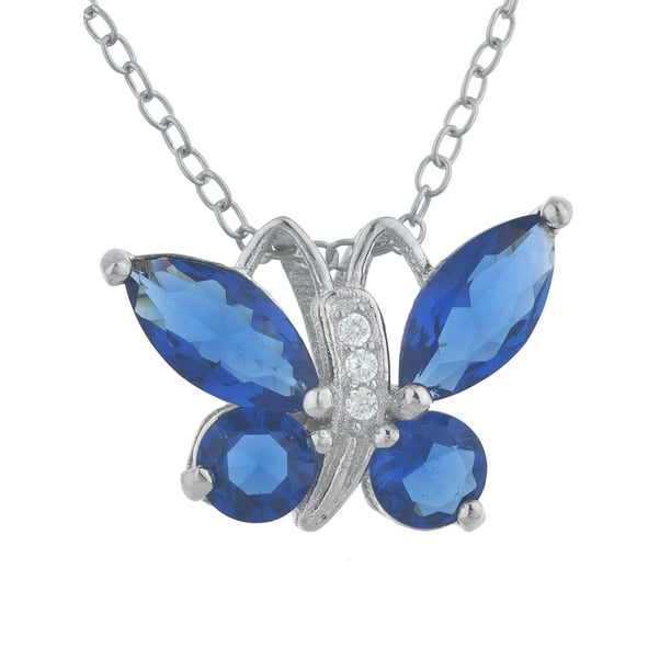 Elizabeth Jewelry Blue Sapphire Butterfly Pendant .925 Sterling
