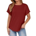 thumbnail image 2 of Elvqul Womens T Shirts Plain Long Sleeve Tops Crewneck Wine Trendy Holiday Blouses for Women, 2 of 9