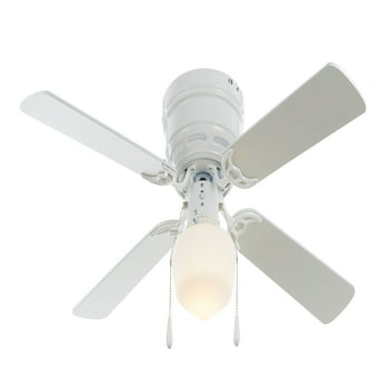 Mainstays 42 Hugger Metal Indoor Ceiling Fan with Light, White, 4 Blades,  LED Bulb, Reverse Airflow 