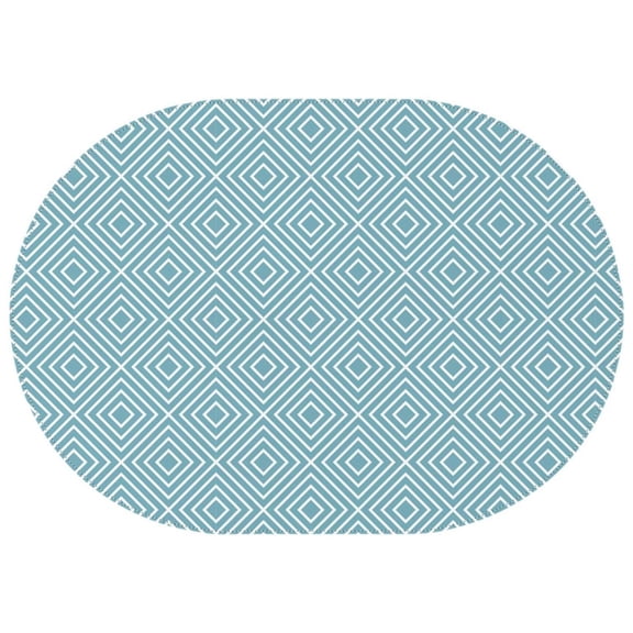 Oval Waterproof Tablecloth Blue Geometry Reusable Indoor/Outdoor Durable Table Cover 60 Inch X 84 Inch