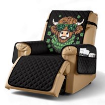 TSOVTHRID Highland Cattle Shamrock Black Recliner Chair Covers Lazy Boy Recliner Covers Stay in Place Couch Cover Slipcovers Non-Slip Furniture Protector for Home St. Patrick's Day Decor