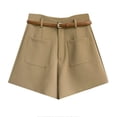 thumbnail image 2 of New Suit Shorts Women Summer New Fashion High Waist Belt Casual Loose A-Line White Wide Leg Fashion Shorts-Khaki-M, 2 of 6