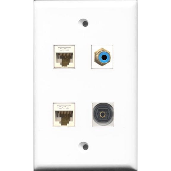 RiteAV 1 Port RCA Blue and 1 Port Toslink 2 Port Cat6 Ethernet White Wall Plate