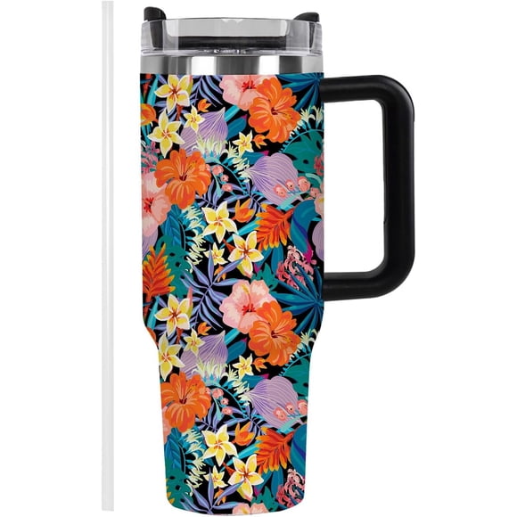 30 Oz Colorful Floral Insulated Tumbler For Women with Handle and Straw Lid Leak Proof, Coffee Travel Iced Cup Mug for Lady, Mother''s Day Birthday Christmas Gifts for Women Mom Girl Wife