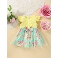 thumbnail image 2 of Seyurigaoka Baby Girl Flying Sleeve Dress, Round Neck Floral Pattern Patchwork Summer A-Line Dress, Two-Layer Hem Dress, 2 of 9