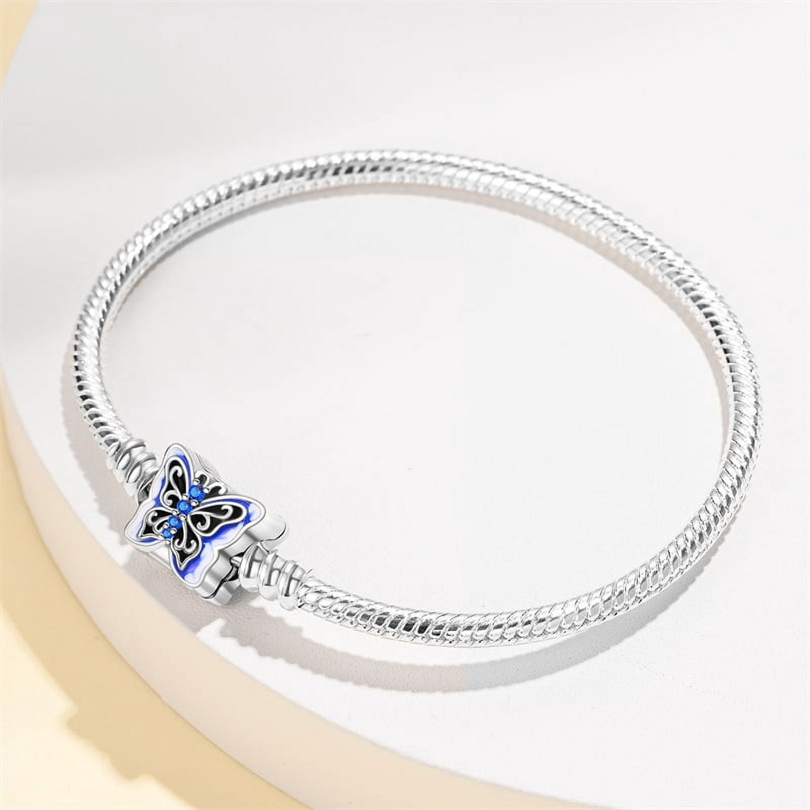 BONZEUS 925 Sterling Silver Charm Bracelet for Women - Blue Butterfly, Octagonal Star, Evil Eye & More with Zircon - 17-20CM Adjustable Length - Fine Jewelry Gift