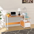 thumbnail image 3 of Beech Color Triamine Particleboard White Iron Pipe Cabinet, Multi-functional Storage with Drawer, USB Port, Three Sockets, Wireless Charging Computer Desk. Perfect for Home or Office Use, 3 of 9