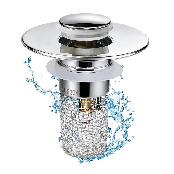 Bathroom Sink Stopper Strainer, Pop-Up Bathroom Sink Drain Strainer with Removable Stainless Steel Hair Catcher Basket, Universal Fit for US Standard Bathroom Sinks