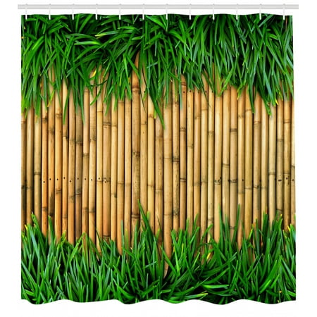 Green And Brown Shower Curtain Bamboo With Grass Asian