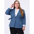 thumbnail image 2 of GRACE & GRANDEUR Blazer à Revers Cranté à Rayures Contrastées pour Femmes Grande Taille Gris Bleu 4X, 2 of 5