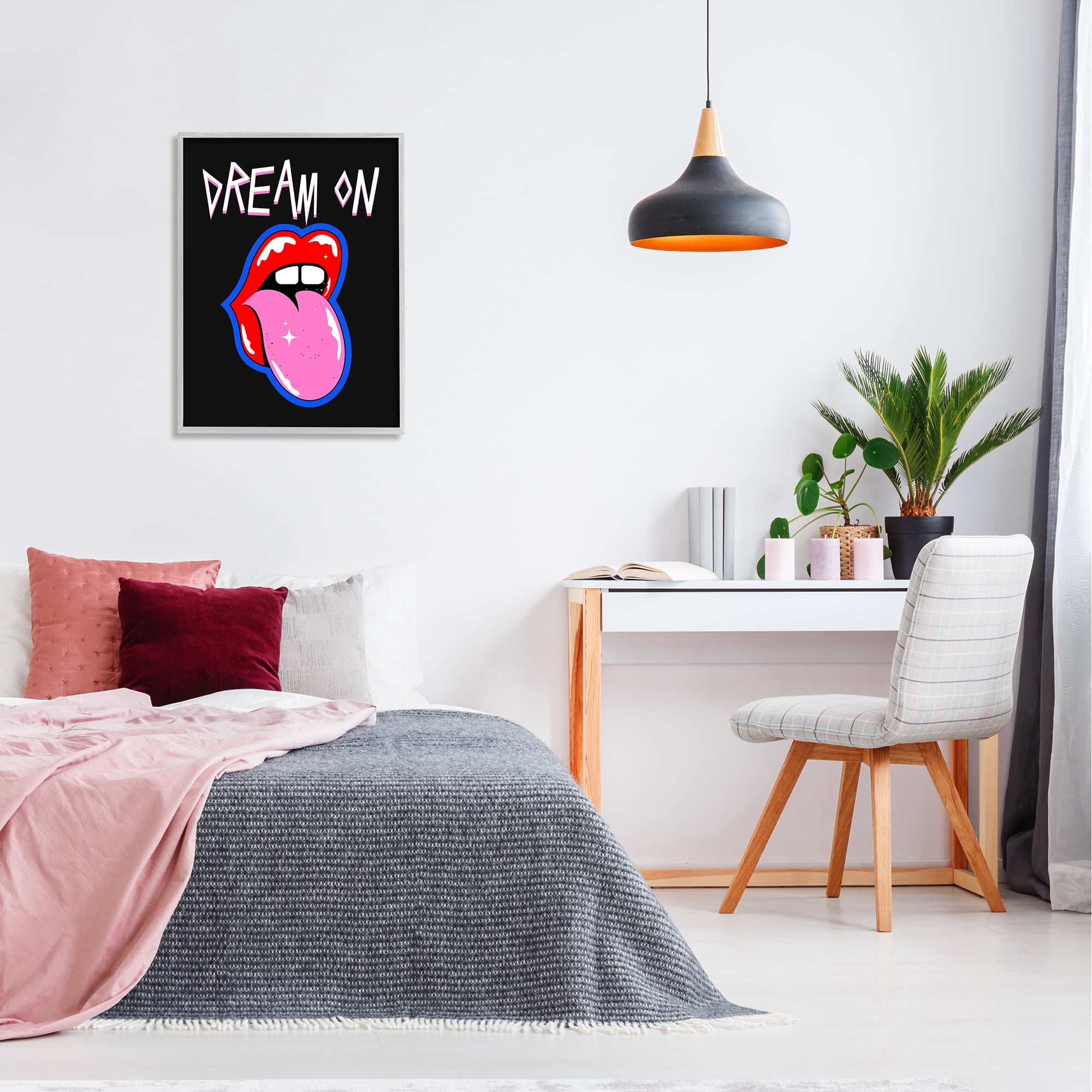 Stupell Industries Dream On with Music Symbol Abstract Painting Gray Framed Art Print Wall Art, 24 x 30