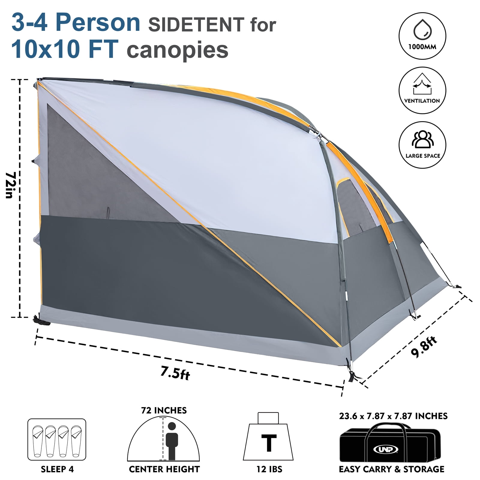 Camping Cube | Pop Up Canopy Side Tent for 10' x 10' Canopies Tent Easy Set Up Gazebo (Canopy/SHELTER NOT Included), Gray