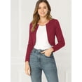 thumbnail image 3 of Cárdigan Allegra K Crop Top Dobladillo Curvo Frente Abierto Bolero Hombros De Otoño Invierno Para Mujer Borgoña XL, 3 of 6