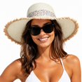 thumbnail image 2 of XFeng Fringed Straw Sun Hat Floral Bow Wide Brim Beach Hat, 2 of 5