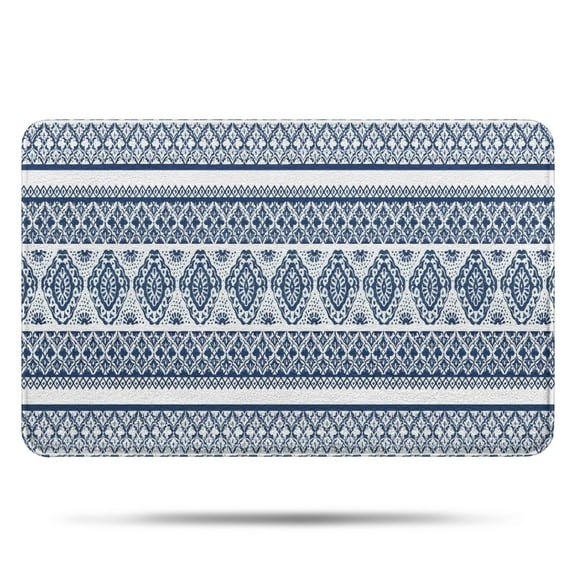 Blue and White Geometric Striped Pattern Bathroom Rugs Mat,Non Slip Microfiber Bathroom Rug,Rubber Backing,Soft Bathroom Mats for Bathroom Floor,Tub and Shower,17x27in(43x68cm)