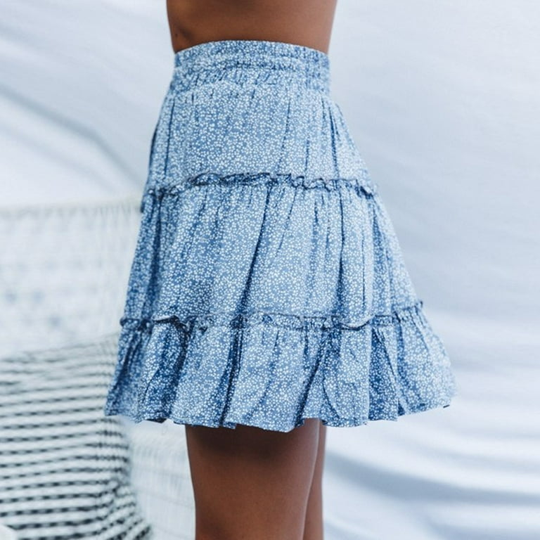 Simplmasygenix Women s Skirts Dresses Clearance Plus Size Summer Casual Women Summer Casual Bohe High Waist Ruffled Floral Print Beach Short Skirt