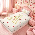 thumbnail image 5 of Meiyoeat Cute Gold Letter A Twin Sheets 3pcs, Strawberry Stripe Print Bedding, Beige Red, 5 of 6