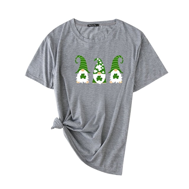 Pxiakgy Vente de Liquidation! T-Shirt de la Saint-Patrick pour Femmes Gnomes Mignons T-Shirt Imprimé Trèfle Manches Courtes T-Shirts Graphiques Hauts Femmes Manches Courtes Col Rond Mode Décontractée Gris G