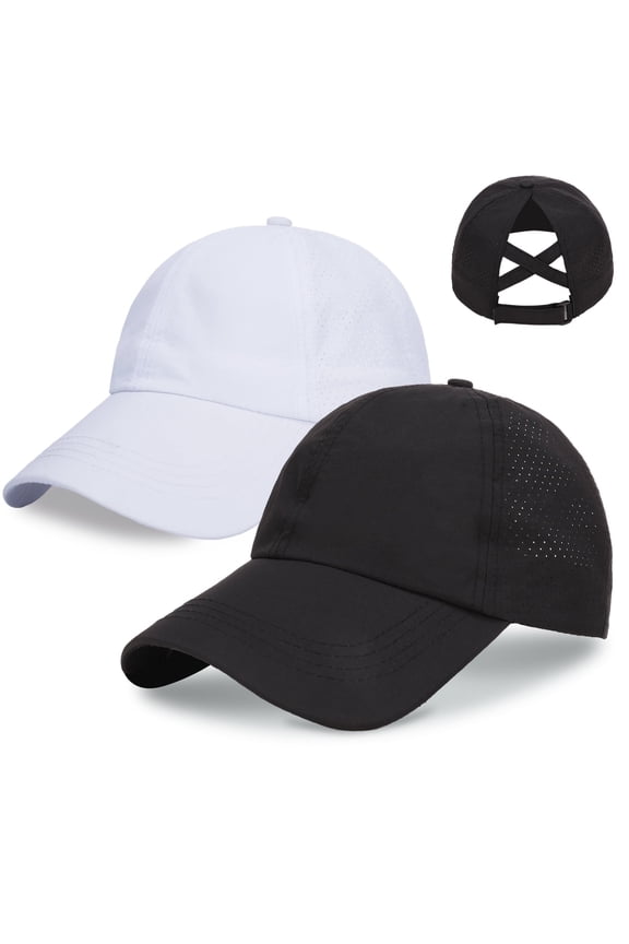 2 Pcs Ponytail Hat, Women Criss Cross Ponytail Baseball Cap, Adjustable Baseball Hat for Women, Mesh Outdoor Sports Hat for Travel, Sports
