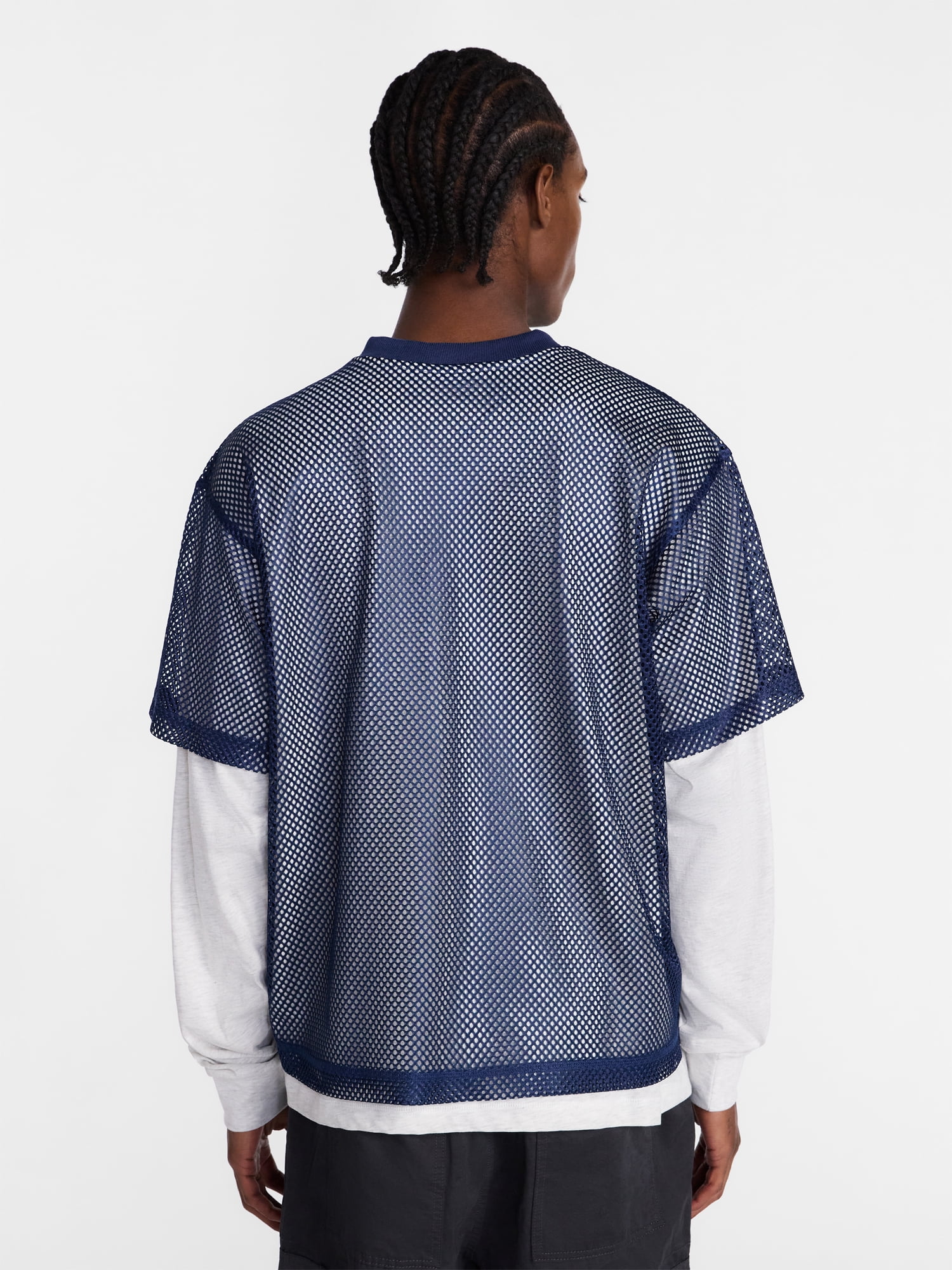 No Boundaries 90s Layered Look Mesh Jersey with Long Sleeves Tee Shirt, Men's XS-5XB