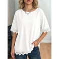 thumbnail image 5 of Women'S Summer Tops Oversized Short Sleeve Shirts Casual Loose Lace Patchwork T-Shirt Outfits White L, 5 of 6