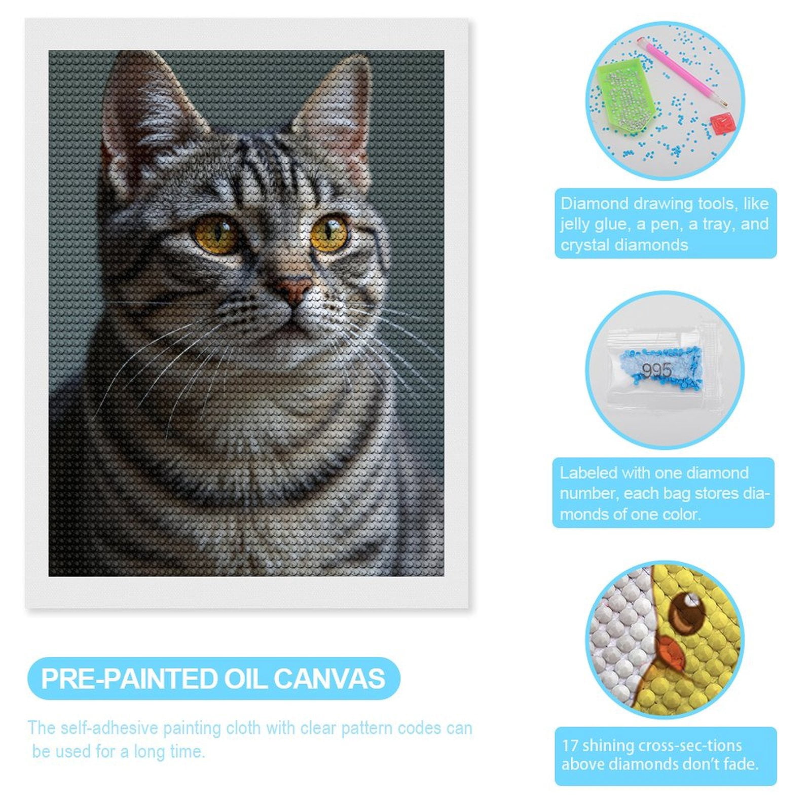 Diamond Art Kit for Adults, Majestic Tabby Cat Portrait Diamond Painting for Adults Beginners, 5D DIY Diamond Art Painting Kits, Colorful Diamond Painting Craft for Home Decor 12x16