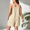 thumbnail image 6 of Usmixi Jumpsuits for Women Dressy Casual Plus Size Linen Adjustable Strap Mini Jumpsuits Overalls with Pocket Summer Round Neck Sleeveless Solid Short Trendy Rompers Beige xxxl, 6 of 7