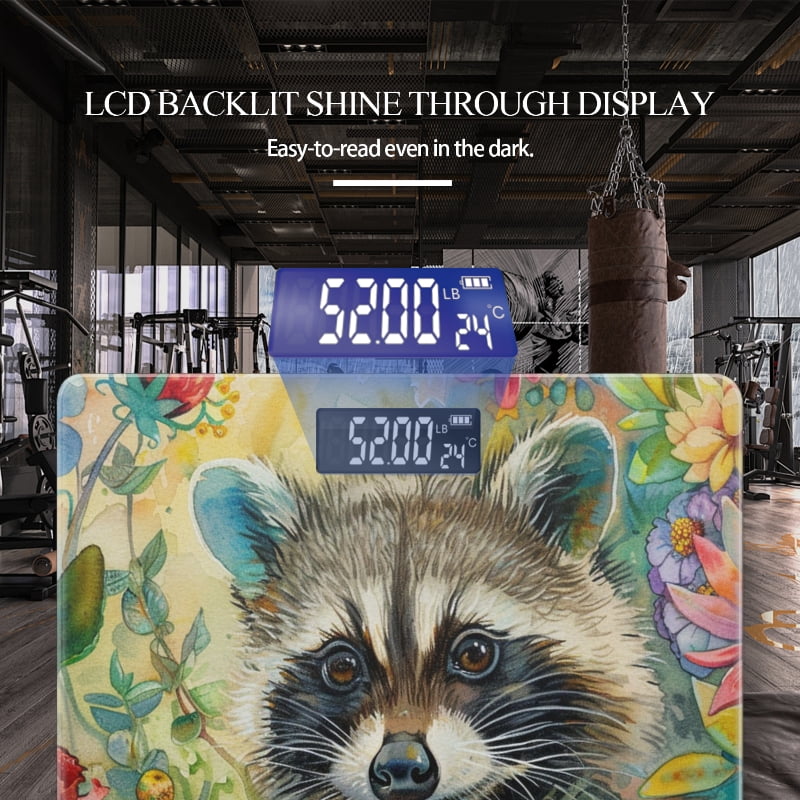 Bathroom Scale, Highly Accurate Digital Body Scale,Precisely Measures Weight up to 400 lbs-Cute Baby Raccoon Surrounded By Colorful Flowers