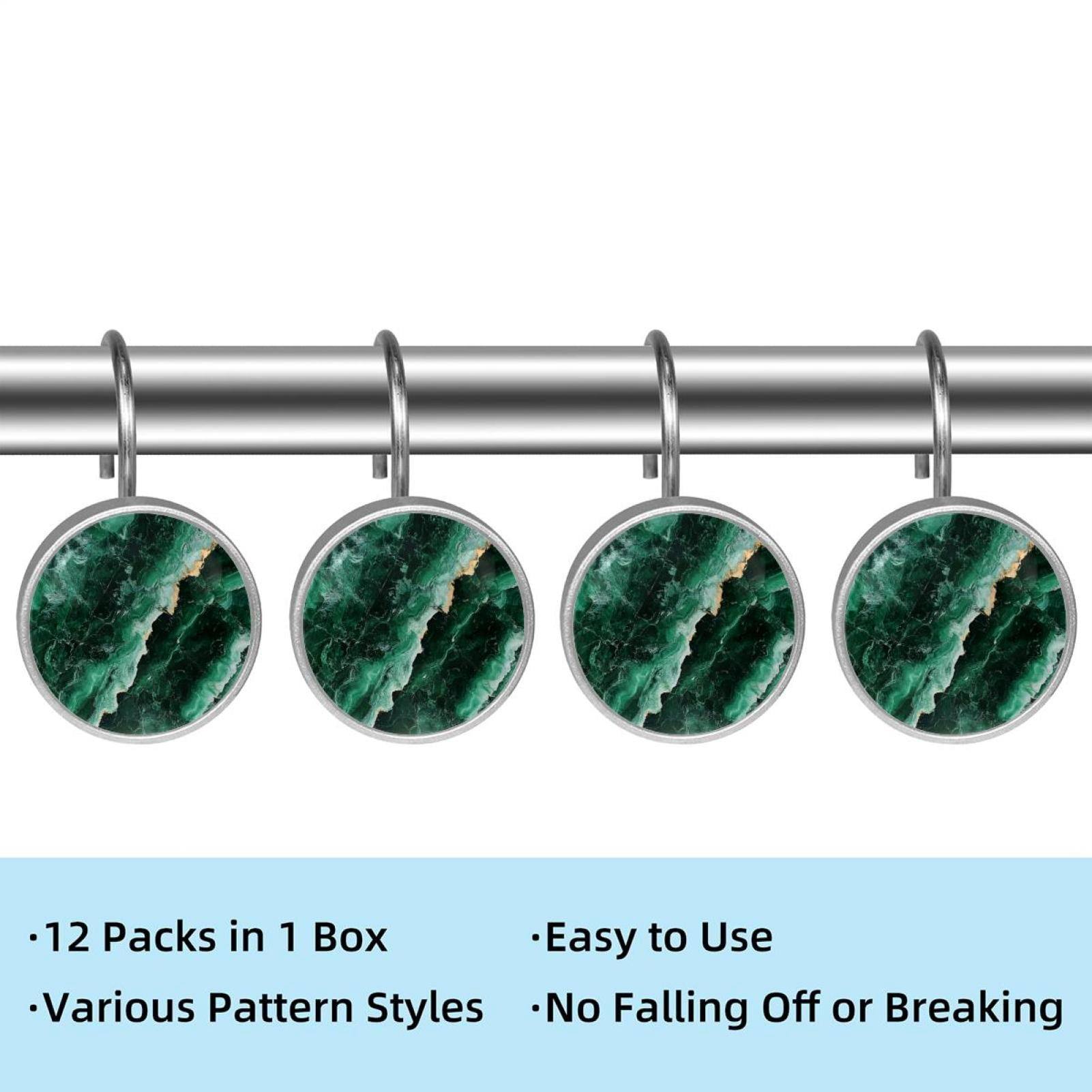 HemaKayy 12 Pcs Shower Curtain Hooks Bathroom Decorative Accessories Emerald Marble Green