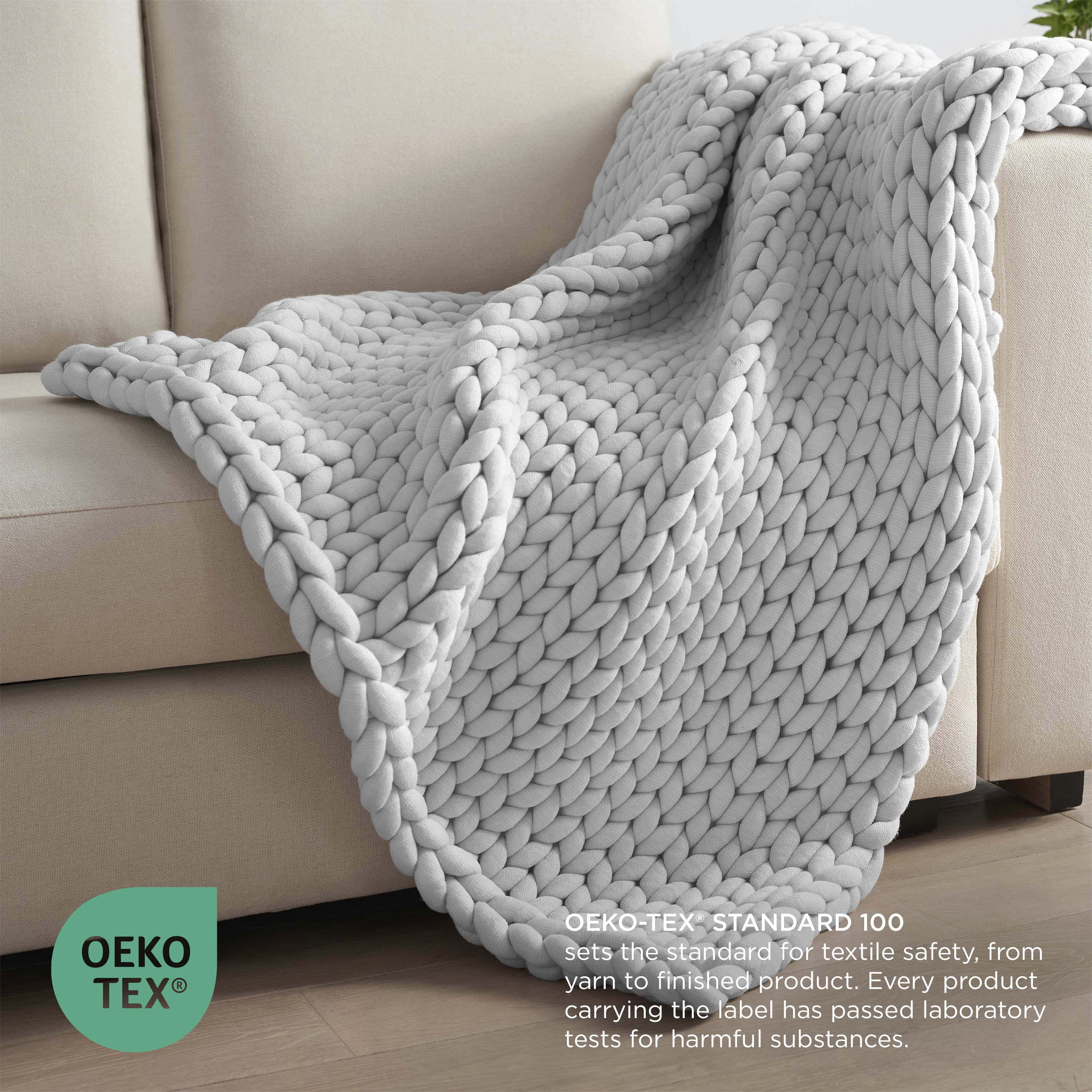 Vellux 9lb Full Weighted Throw | Chunky Knit Soft Breathable Blanket | Grey