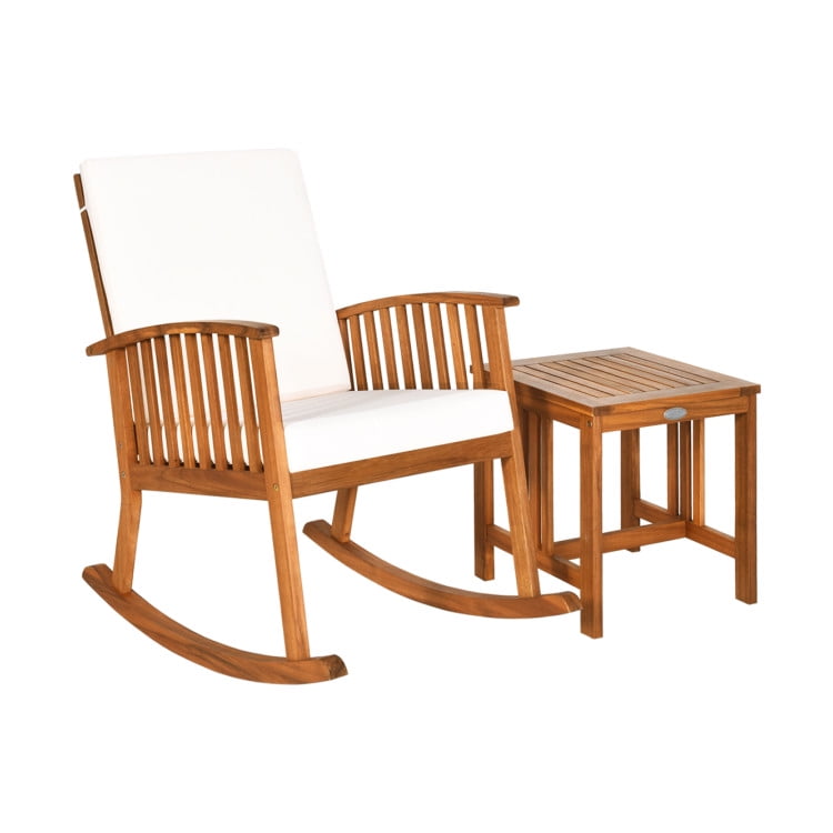 Aimee Lii 2 Pieces Acacia Wood Patio Rocking Chair Table Set, Wooden Patio Furniture Set