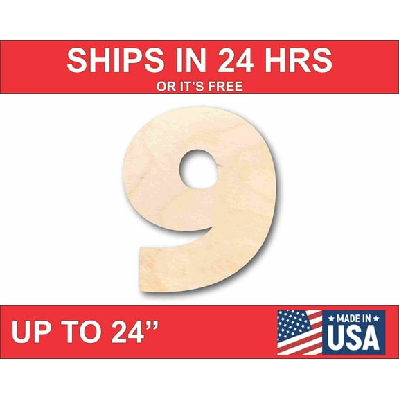 Unfinished Wood Block Number 9 - Craft - up to 46" DIY 7" / 1/2"