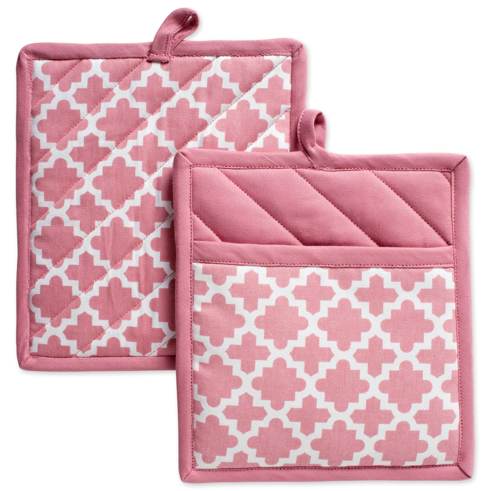 Design Imports Rose Lattice Kitchen Potholders, Set of 2, 9"x8", 100