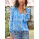 thumbnail image 2 of Estampado de moda, cuello alto, manga tres cuartos, camisa de gran tamaño, camisa plisada suelta MABOTO Blanca 5XL, 2 of 4