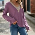 thumbnail image 5 of Diufon Long Sleeve Tops for Women Lace Patchwork V Neck Blouses Fall Casual Solid Color Tunics, 5 of 7