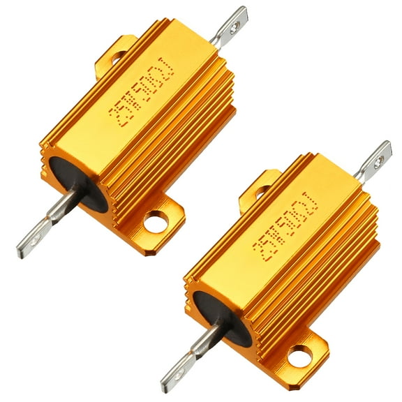 25W 50 Ohm Aluminium Housing Chassis Mount Wirewound Power Resistors Gold 2pcs