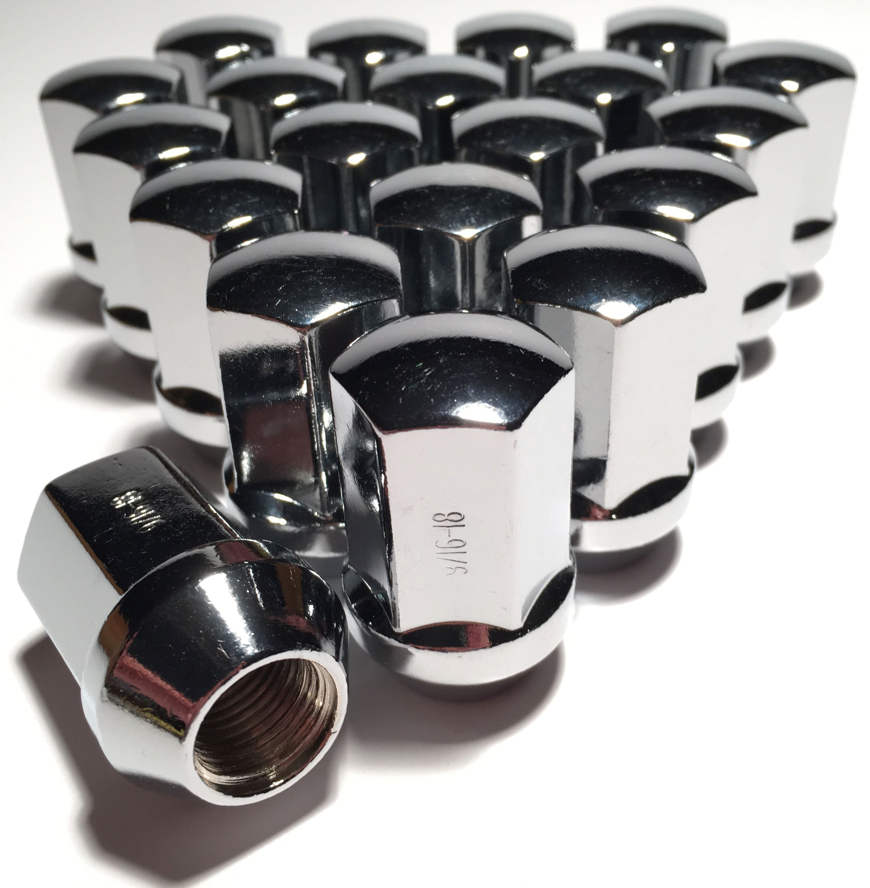 20 Chrome Large Seat 9/16 18 OE Ram Acorn Lug Nuts with 7/8 Inch Hex