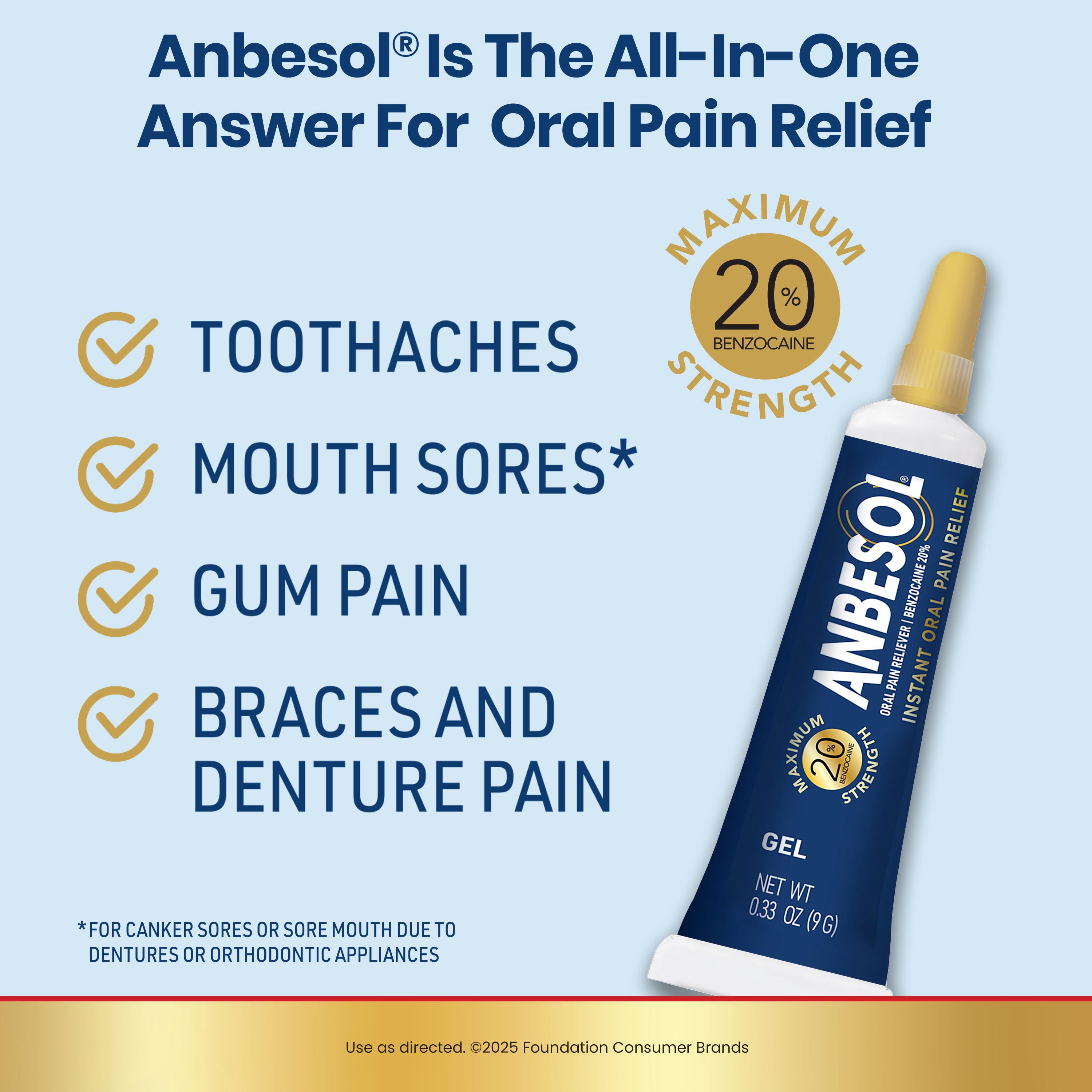 (4 pack) Anbesol Maximum Strength Gel for Instant Oral Pain Relief, 0.33 oz