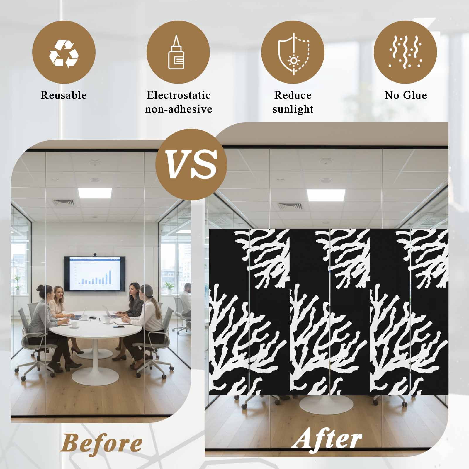 Coral Black Window Privacy Film, Coastal White Ocean Marine Nautical Beach Static Cling UV Sun Blocking Heat Control Window Tint, Non-Adhesive One Way Windows Privacy Cover 35.4''x78.7''