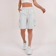thumbnail image 4 of Bermuda Shorts Womens Cargo Shorts with Pockets Pull on High Waisted Summer Walking Workout Hiking Athletic Petite Knee Length Long Shorts White XL, 4 of 6
