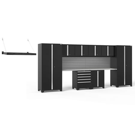 

NewAge Products Pro Series Black 11 Piece Cabinet Set Heavy Duty 18-Gauge Steel Garage Storage System Slatwall / Wall Mounted Shelf Included